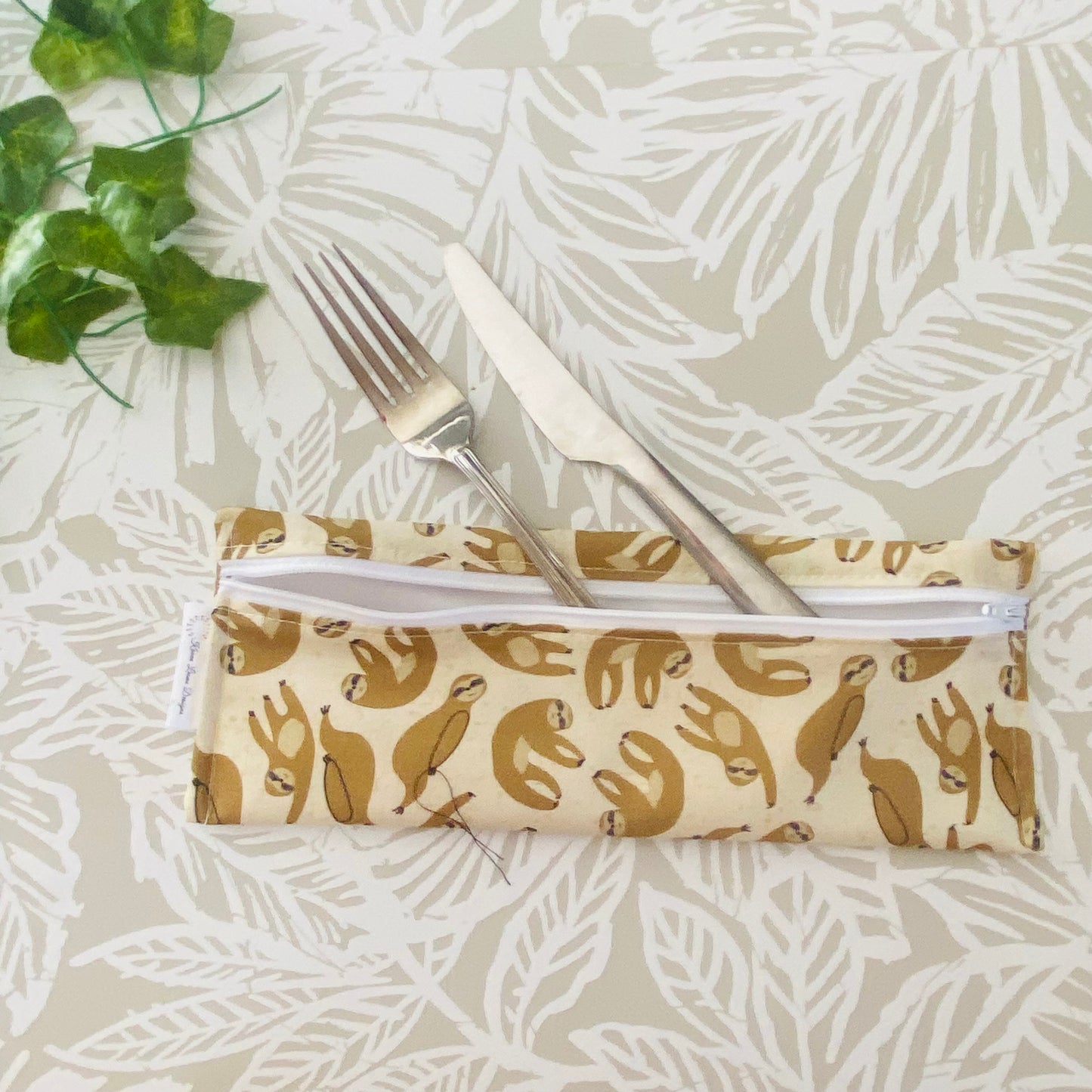 Brown Sloth Cutlery/Travel Bag