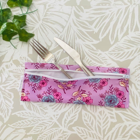 Purple Floral Cutlery/Travel Bag