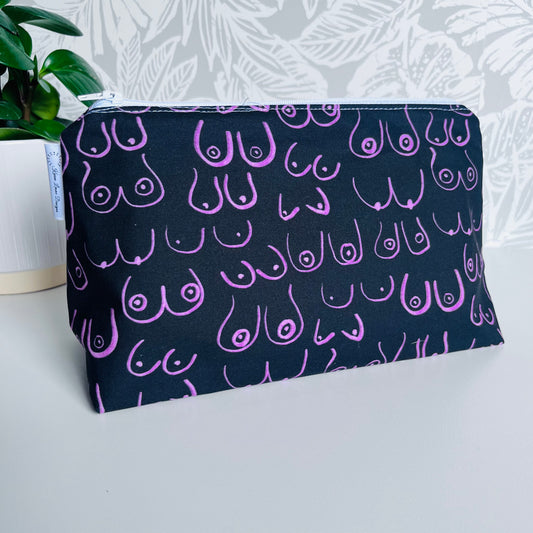 Black with Pink Boob Travel/Cosmetic Bag