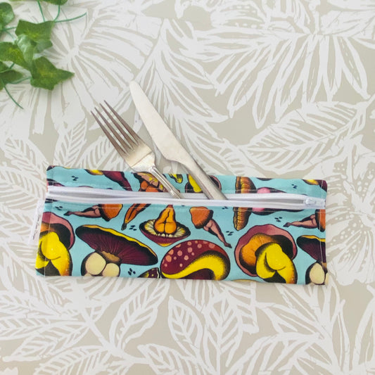 Blue Mushroom Bum Cutlery/Travel Bag