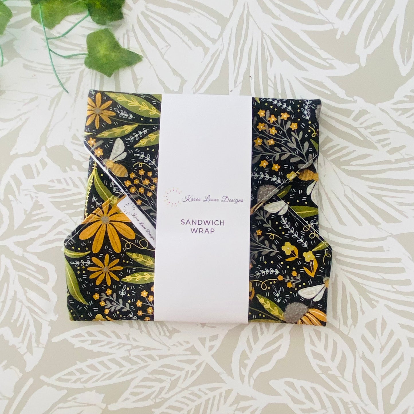 Black Floral Bee Sandwich Wrap