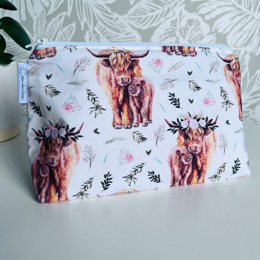 White Highland Cow Travel/Cosmetic Bag