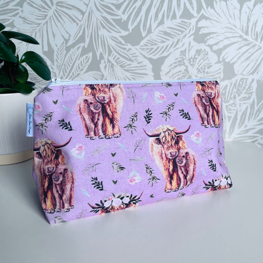 Pink Highland Cow Travel/Cosmetic Bag
