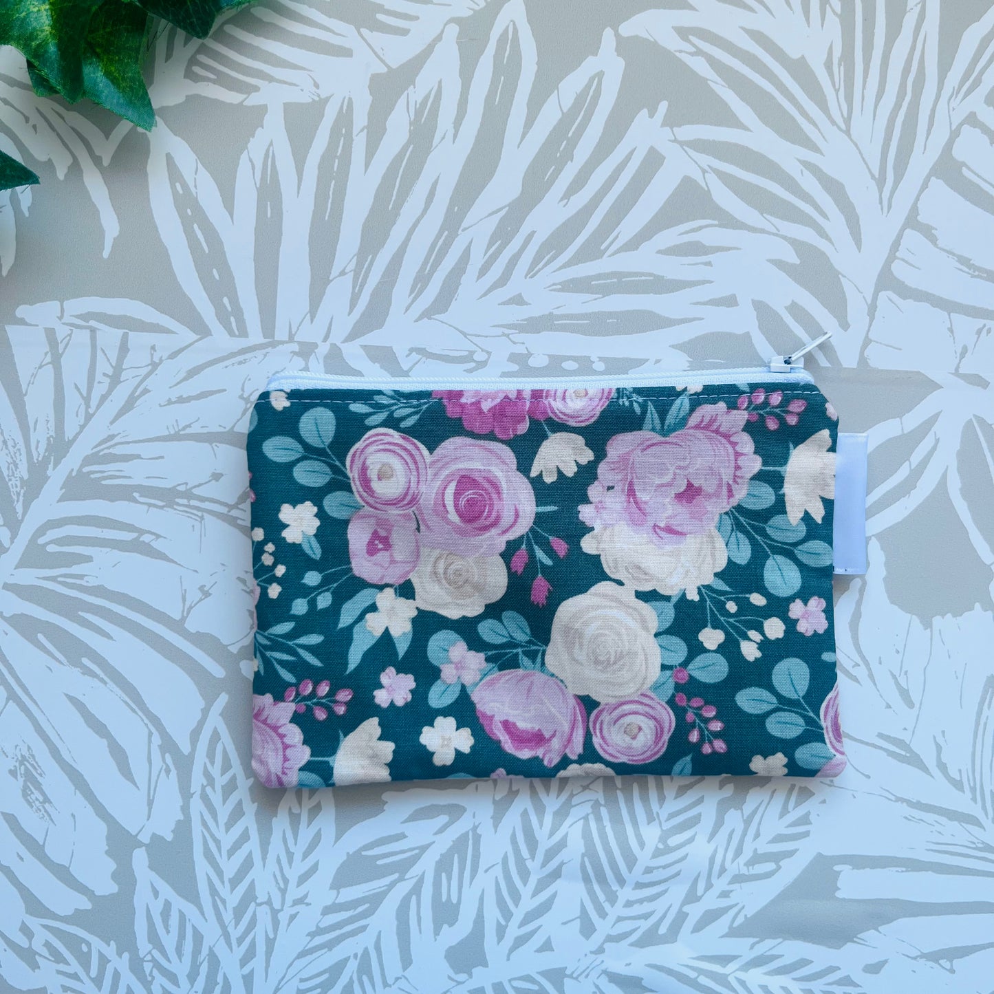 Green Floral Zipper Pouch