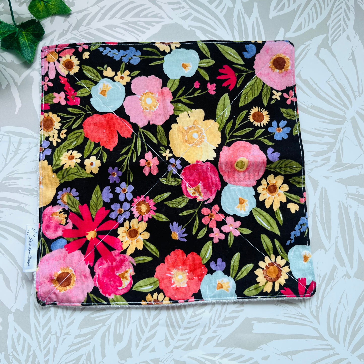 Black Floral Wash Cloth