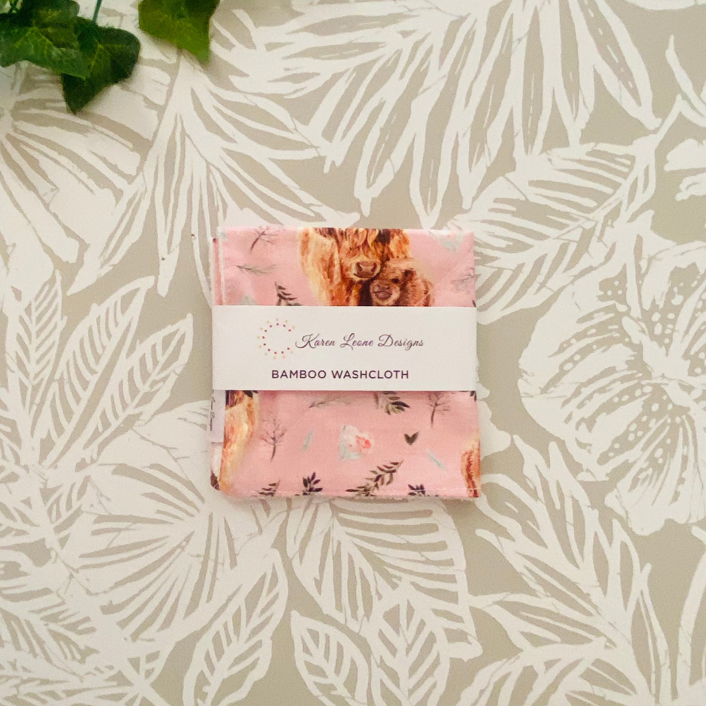 Pink Highland Cow Wash Cloth