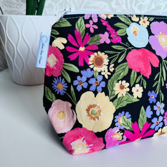 Black Floral Travel/Cosmetic Bag