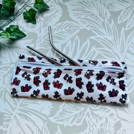 Plaid Bear Cutlery/Travel Bag
