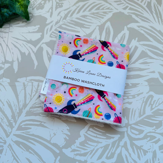 Pink Space Ship Wash Cloth