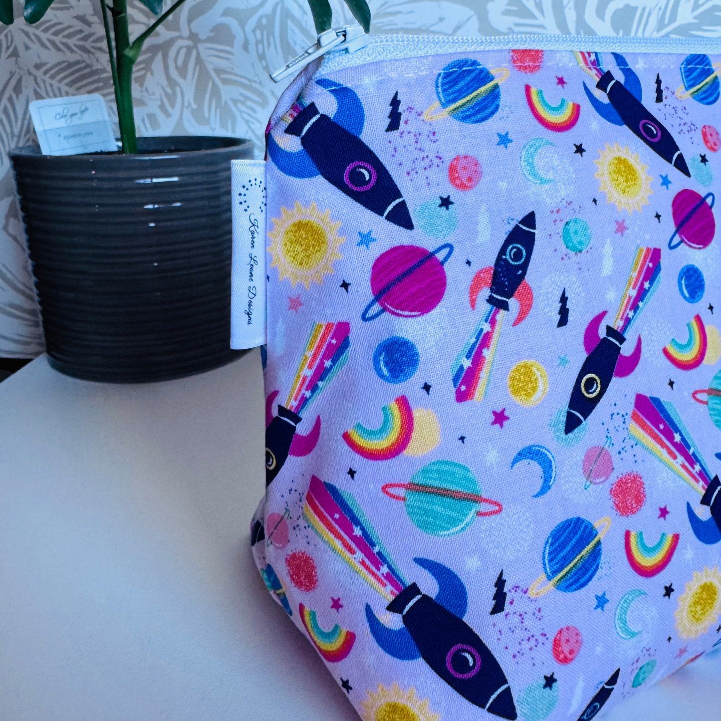 Pink Rocket Ship Travel/Cosmetic Bag