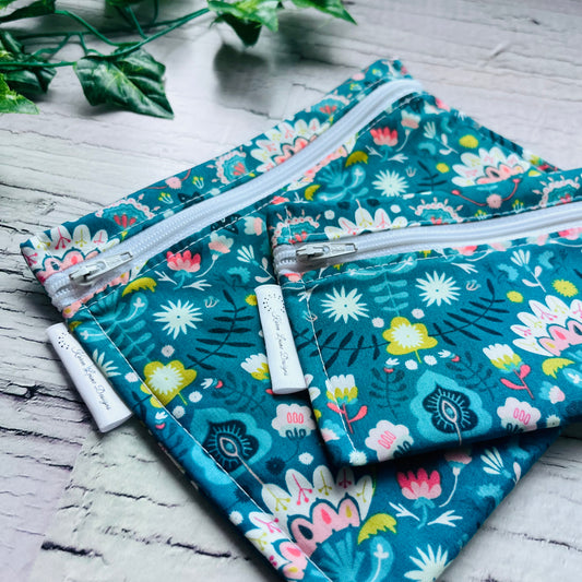 Turquoise Floral Sandwich & Snack Bags