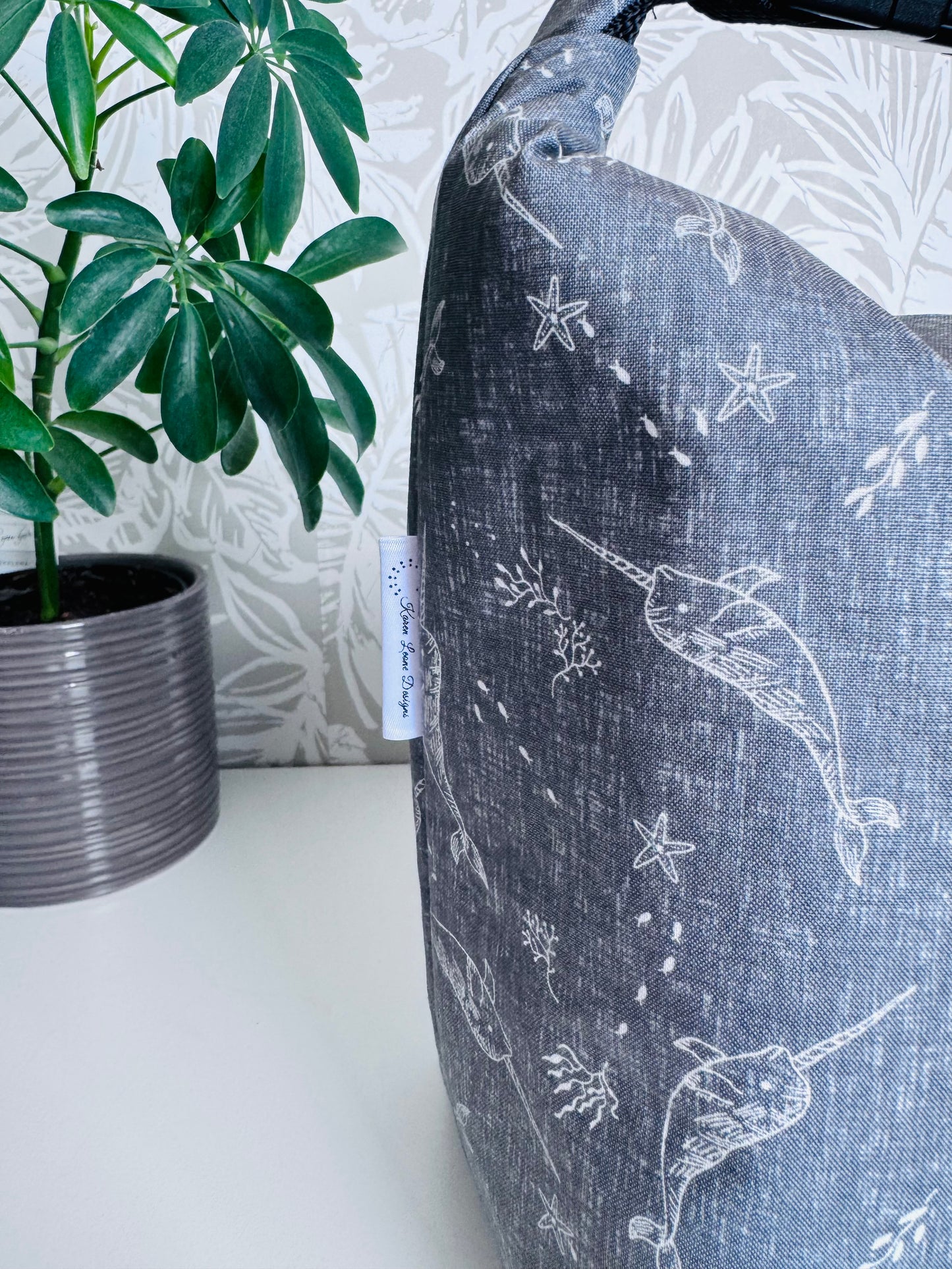Grey Narwal Lunch Bag