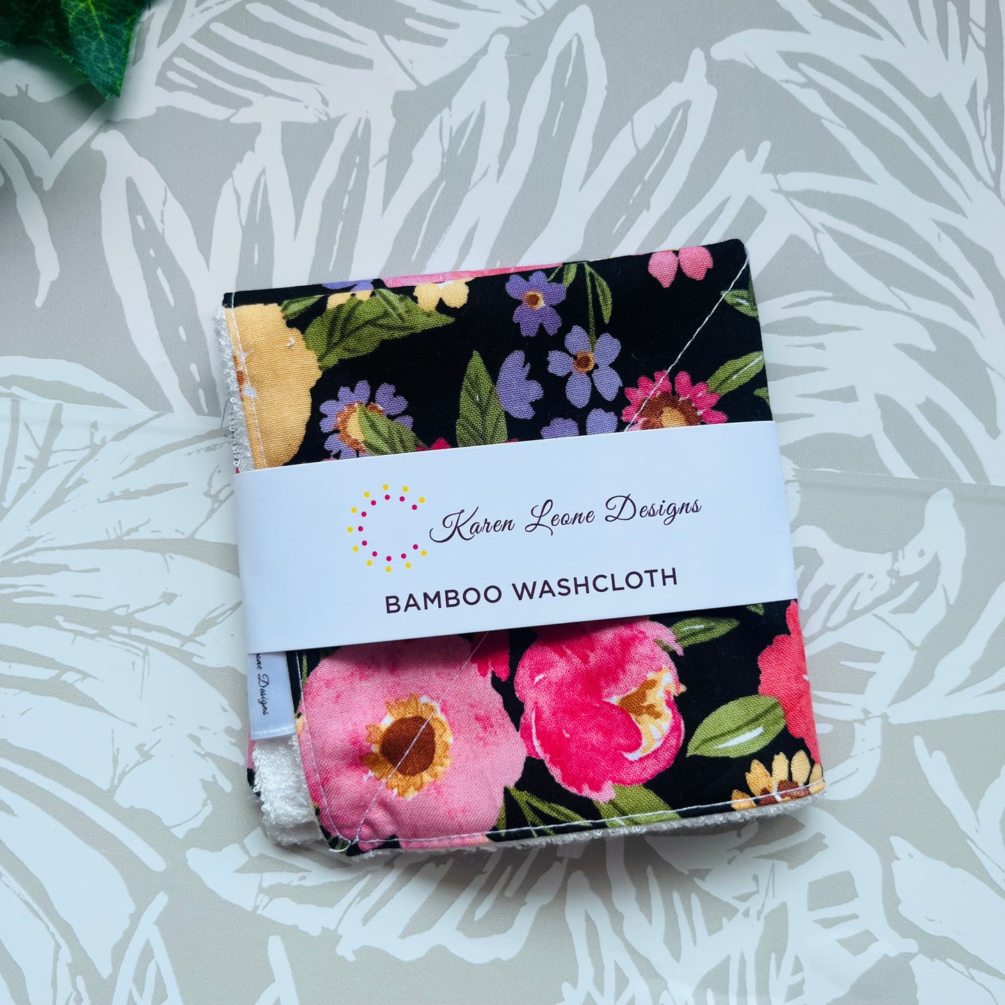 Black Floral Wash Cloth