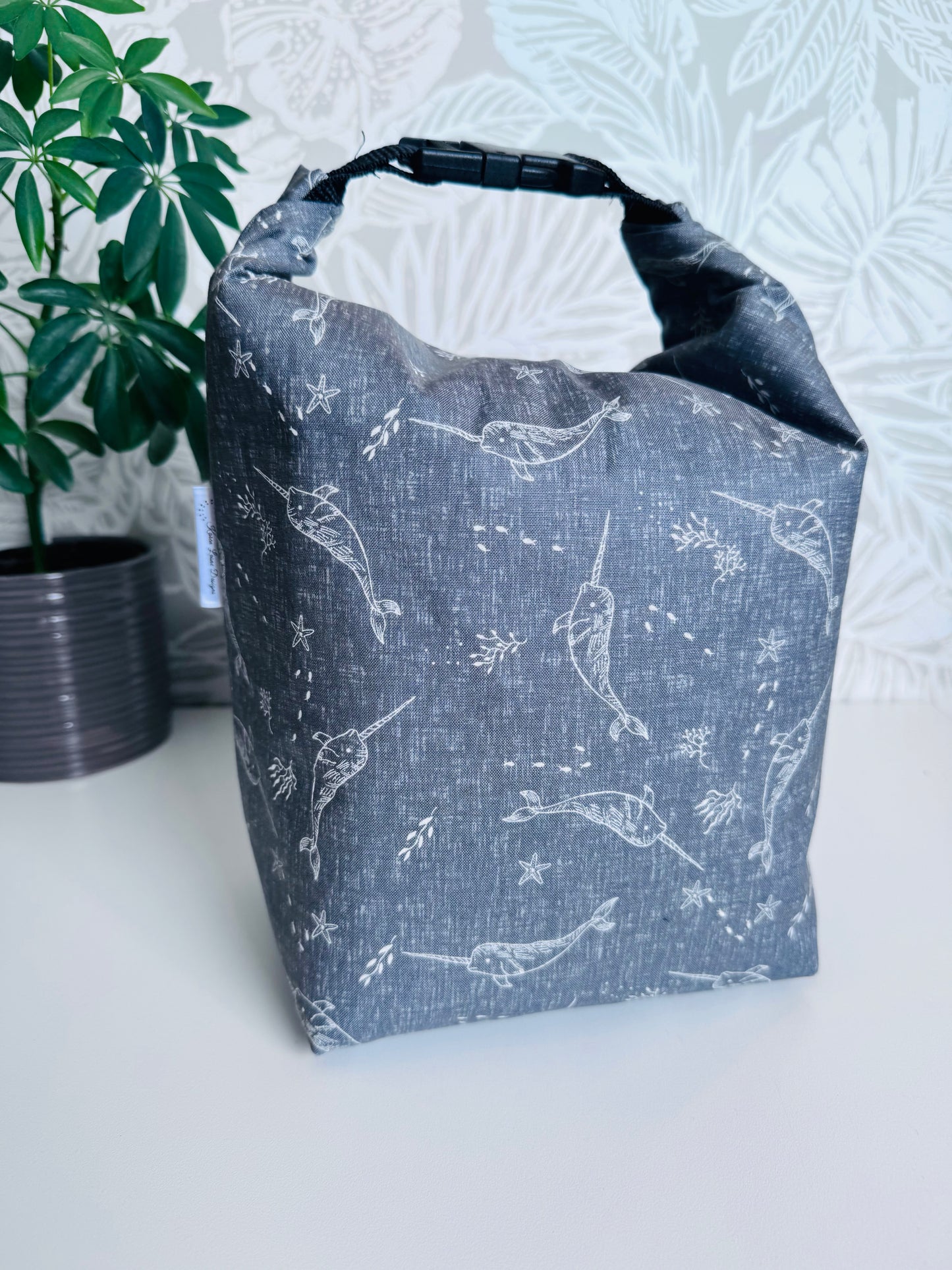 Grey Narwal Lunch Bag