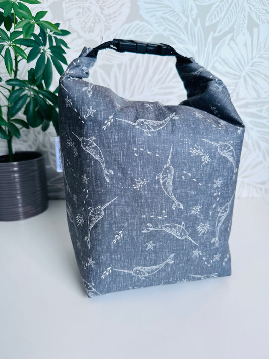 Grey Narwal Lunch Bag