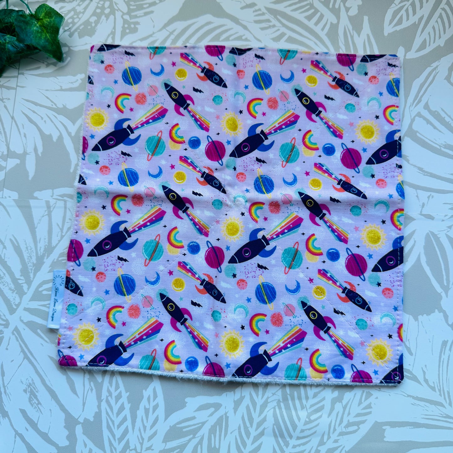 Pink Space Ship Wash Cloth