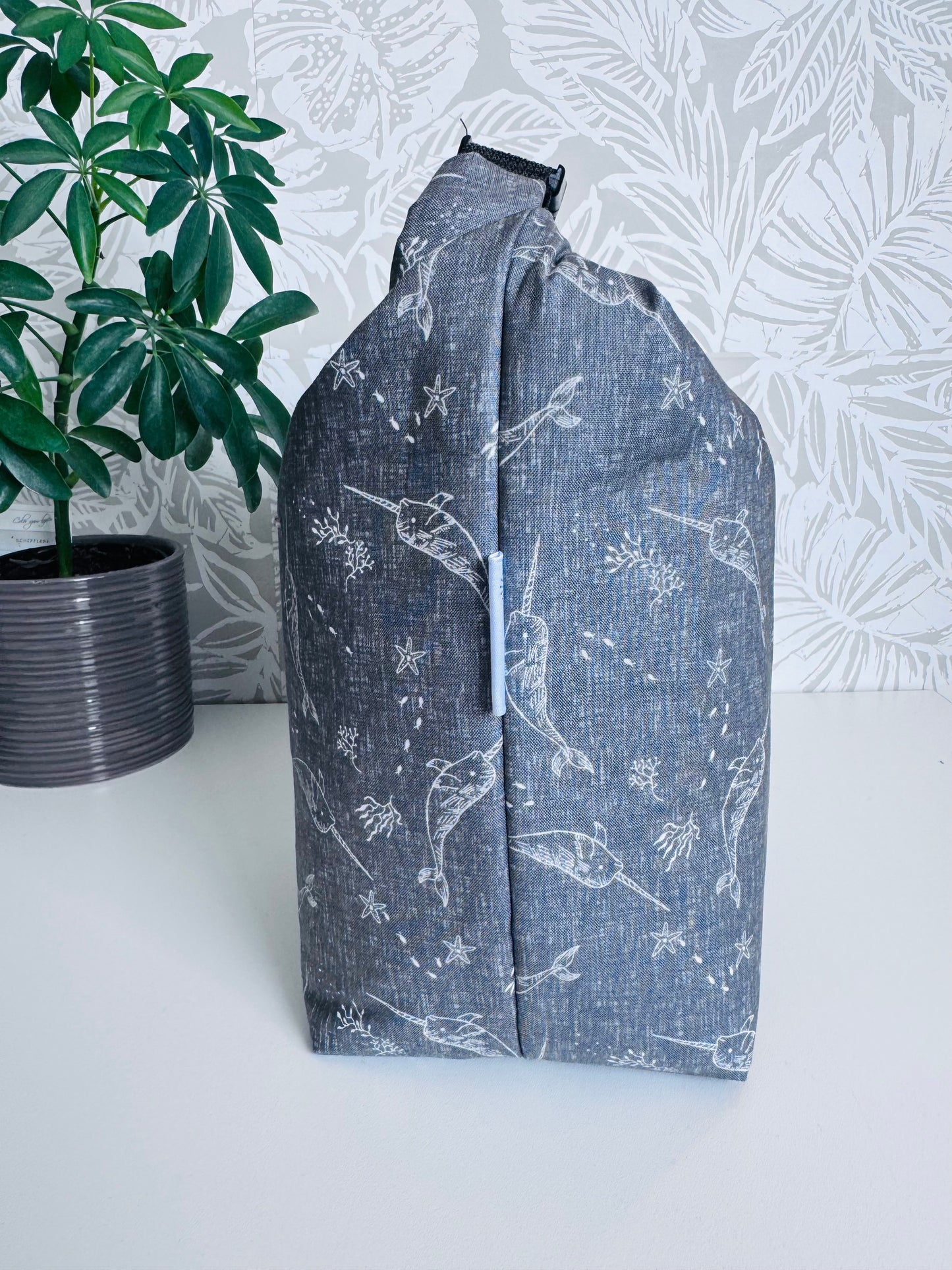 Grey Narwal Lunch Bag