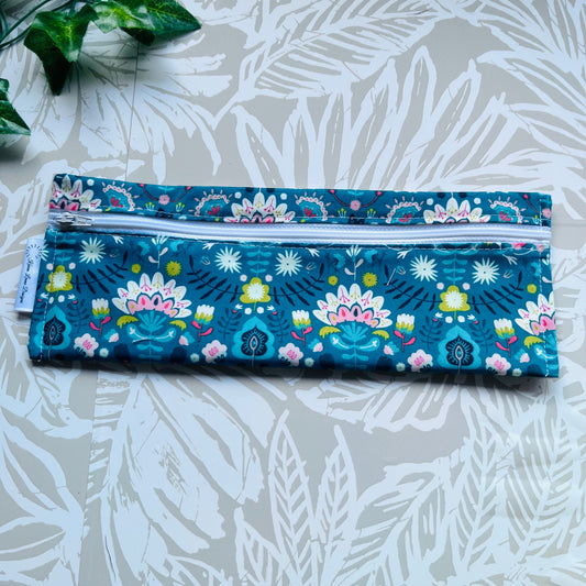 Turquoise Floral Cutlery/Travel Bag