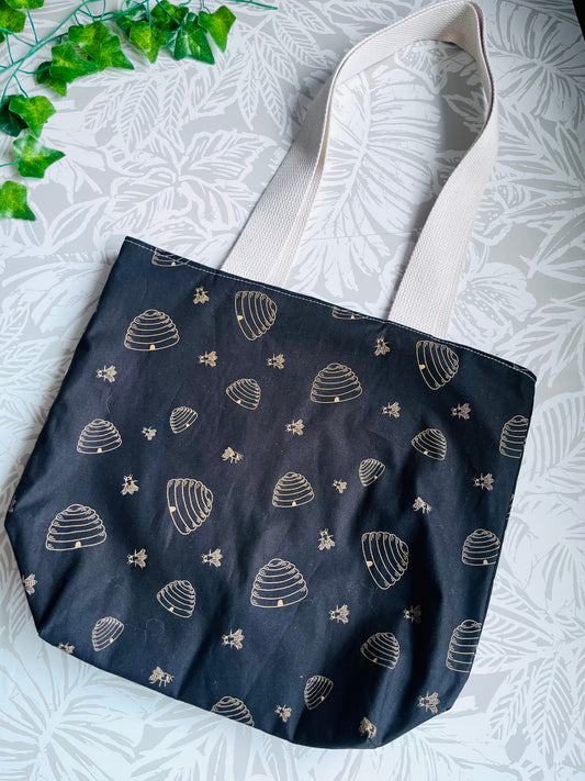 Black Bee Hive Market Tote