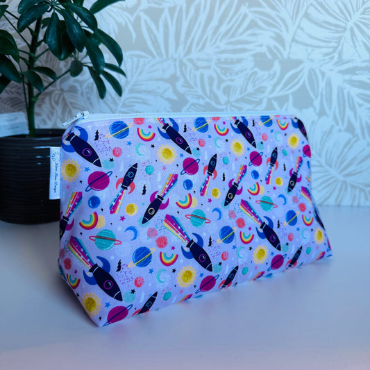 Pink Rocket Ship Travel/Cosmetic Bag