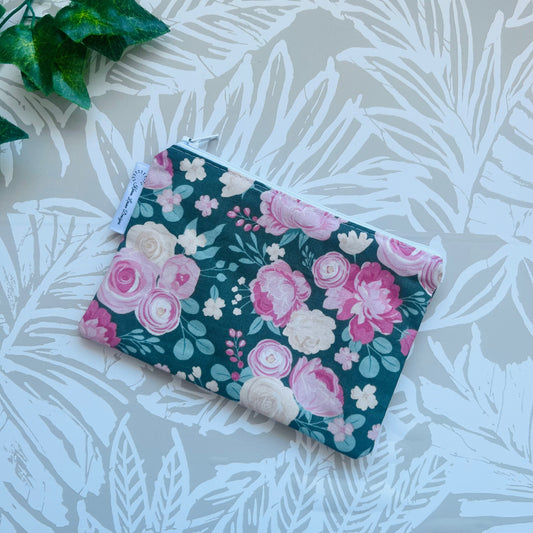 Green Floral Zipper Pouch