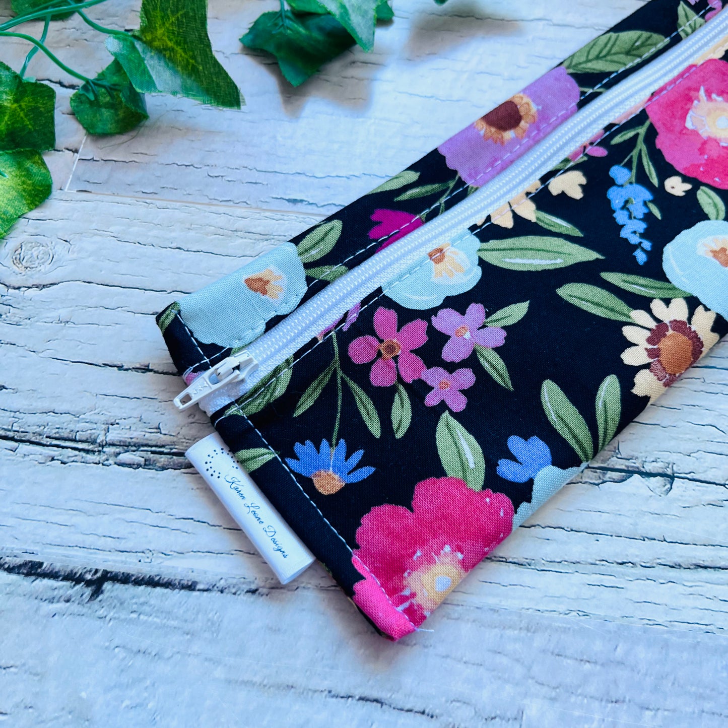 Black Floral Cutlery/Travel Bag