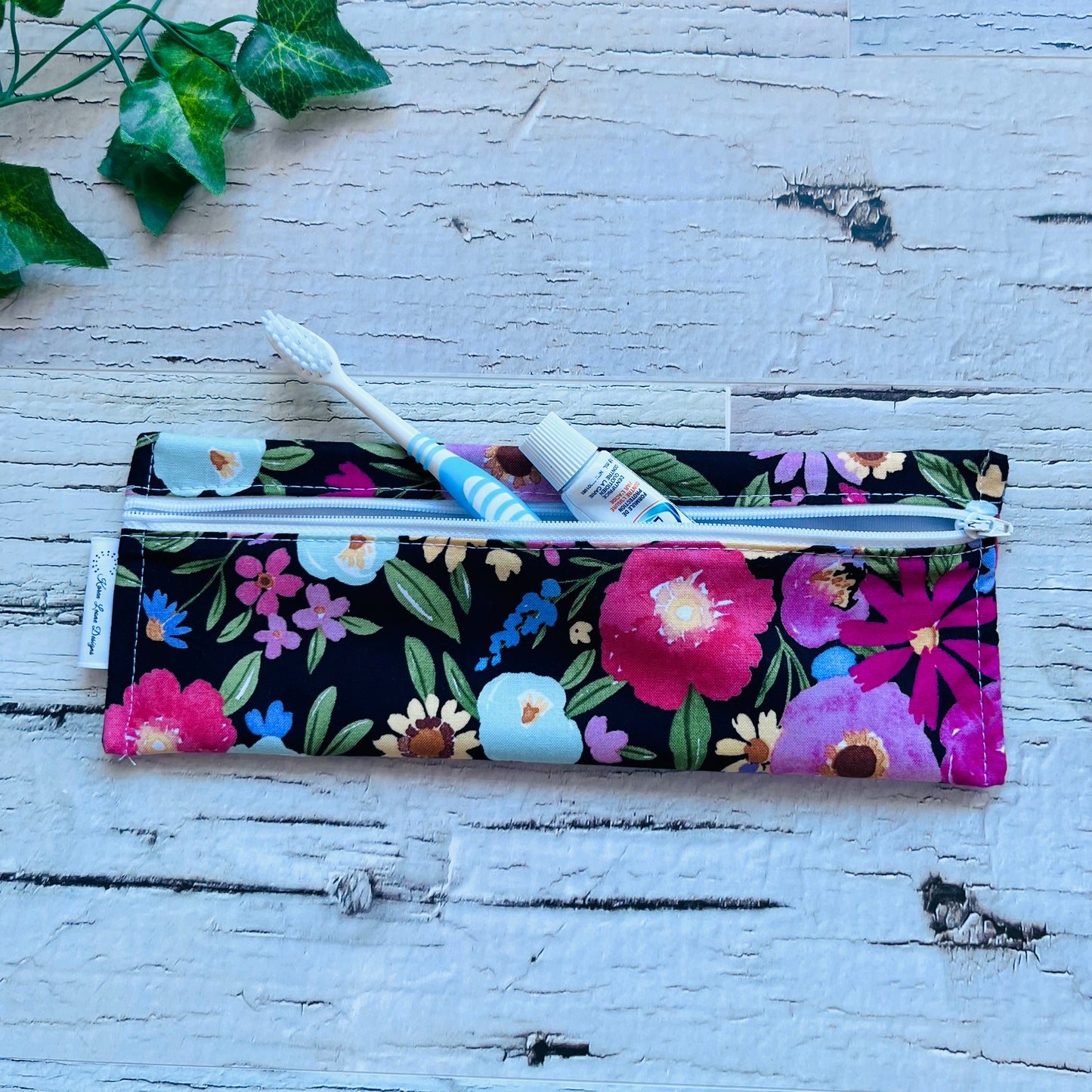 Black Floral Cutlery/Travel Bag