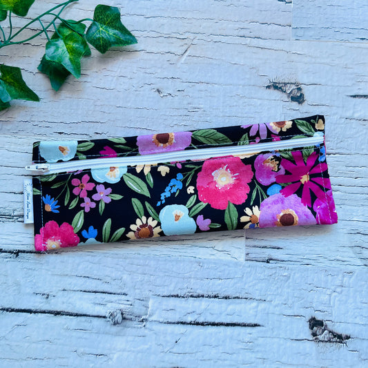 Black Floral Cutlery/Travel Bag